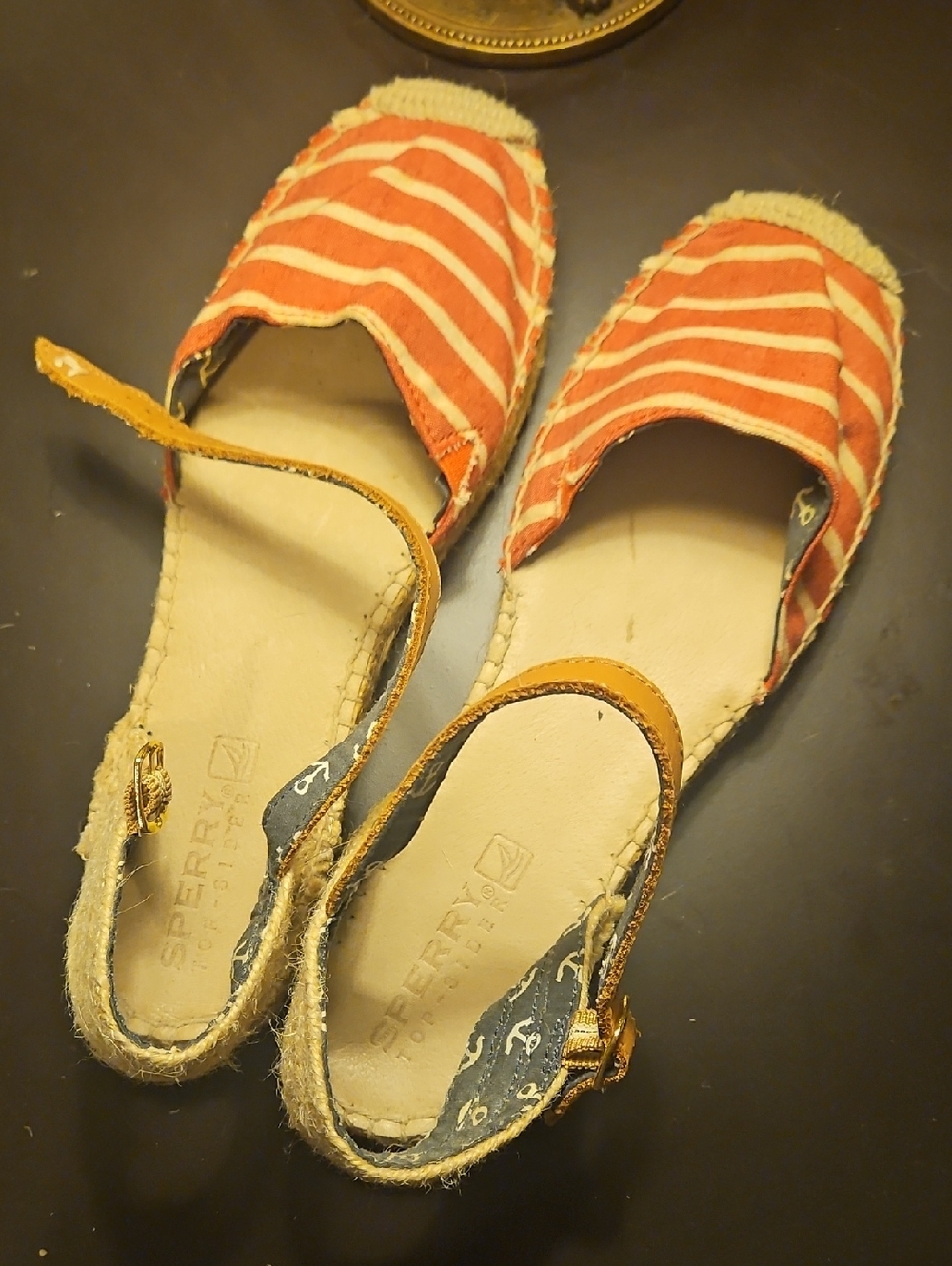 Sperry Coral and White Striped Slingback Espadrilles